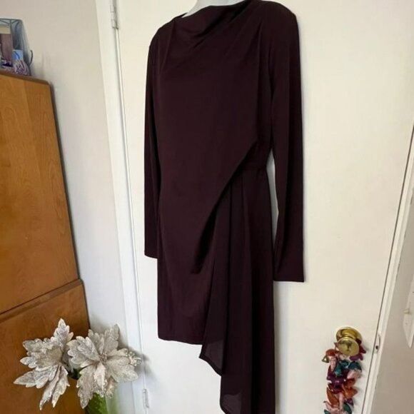 NWOT TOPSHOP DARK PLUM DRAPE FRONT ASYMMETRICAL CREPE DRESS SIZE 10 - Picture 6 of 14